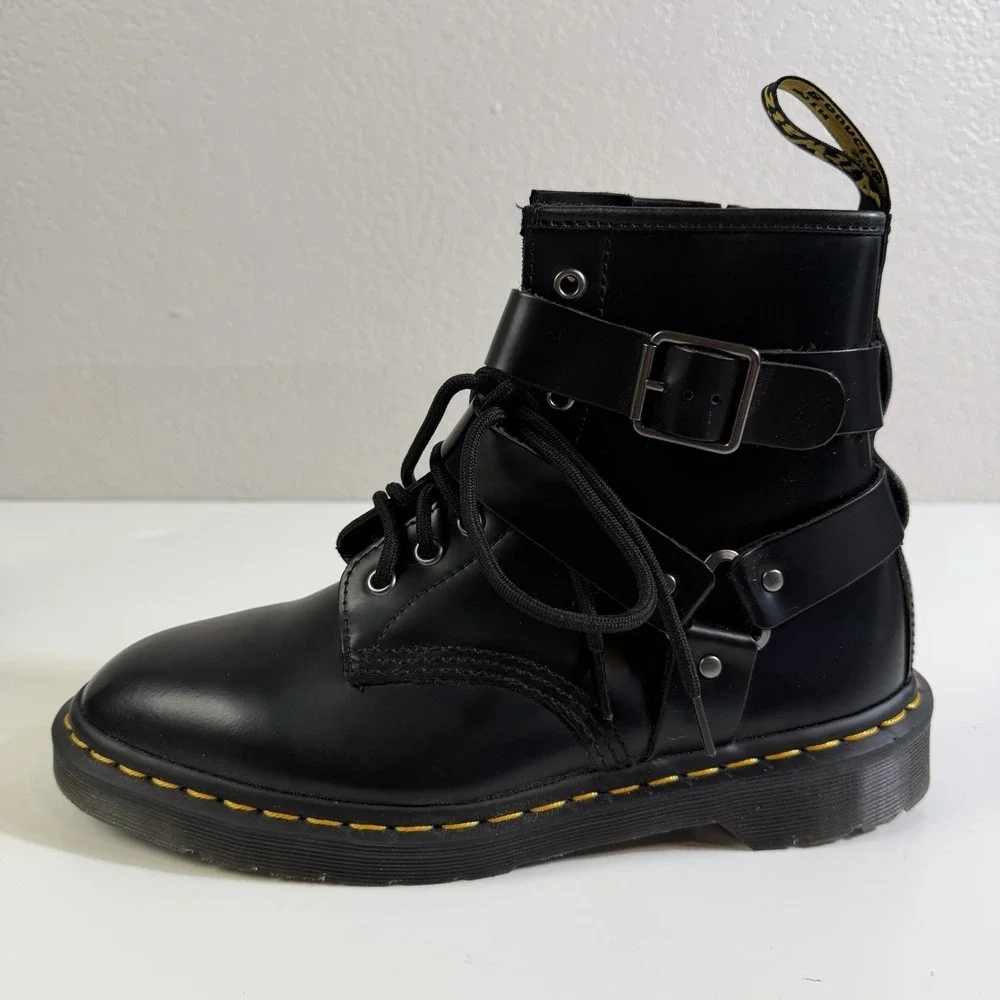 Dr. Martens Cristofor 9 L Black Leather Harness Lace Up Buckle Combat Boot Read
